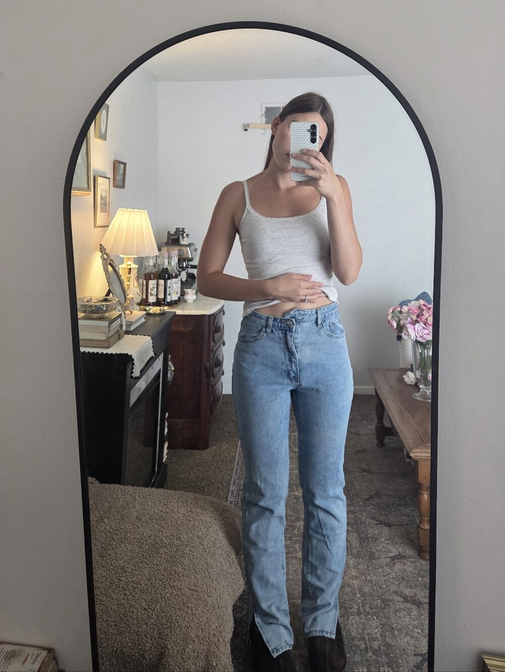 asymmetrical Light Blue High-Rise Straight Jeans
